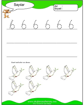 okul öncesi 1 sayısı çizgi çalışması